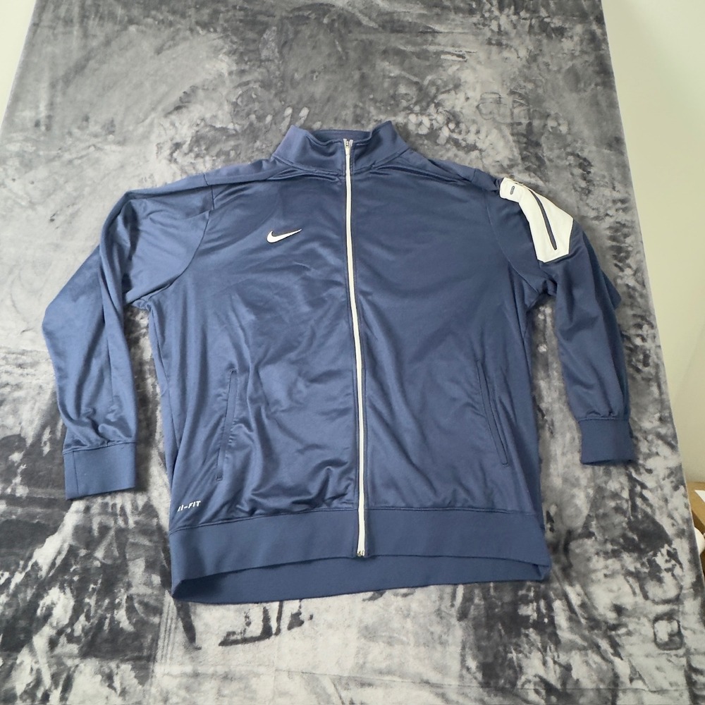 Nike Track Jacket‎ Mens XL Blue Dri-FIT Full Zip Mock Neck Sleeve Pocket 2831